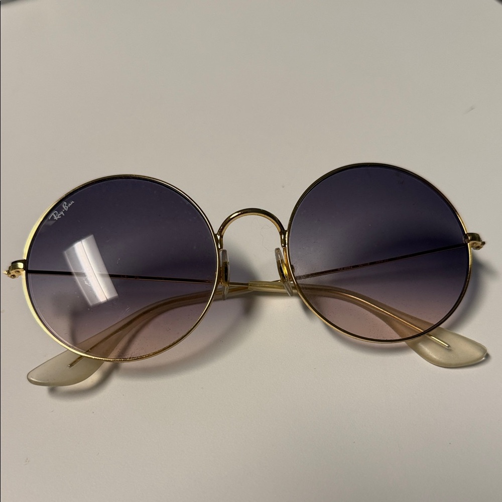 Ray-Ban RB3592 Round Gold Frame with Blue/Purple Gradient Lenses Sunglasses
